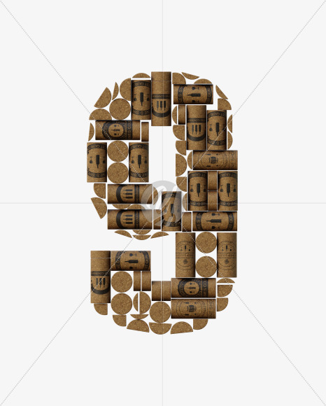 9 from Wine Cork View 1 - 3D Lettering on Yellow Images Creative Fonts - S63924