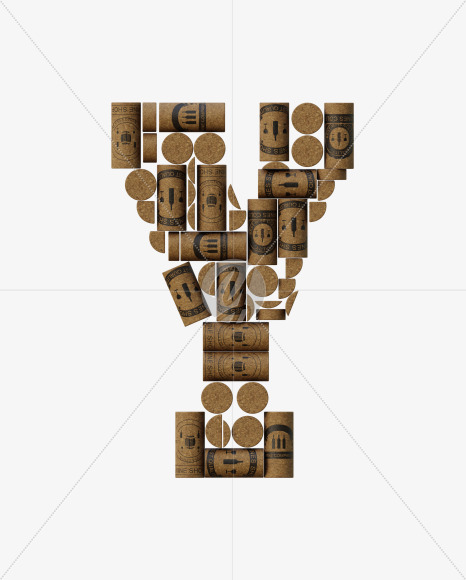 Letter Y from Wine Cork View 1 - 3D Lettering on Yellow Images Creative Fonts - S63914