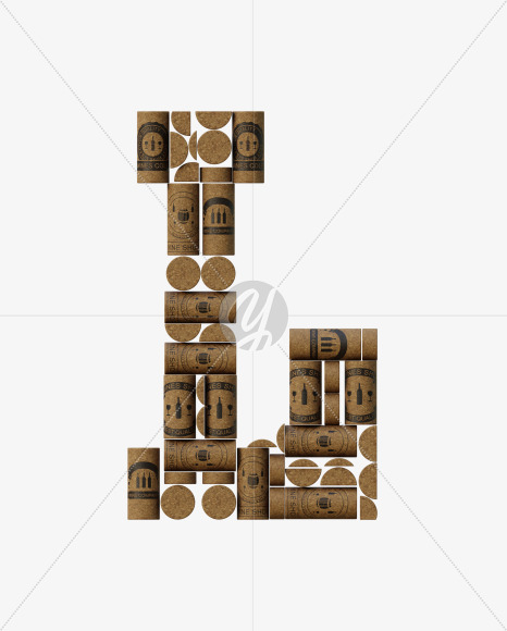 Letter L from Wine Cork View 1 - 3D Lettering on Yellow Images Creative Fonts - S63901