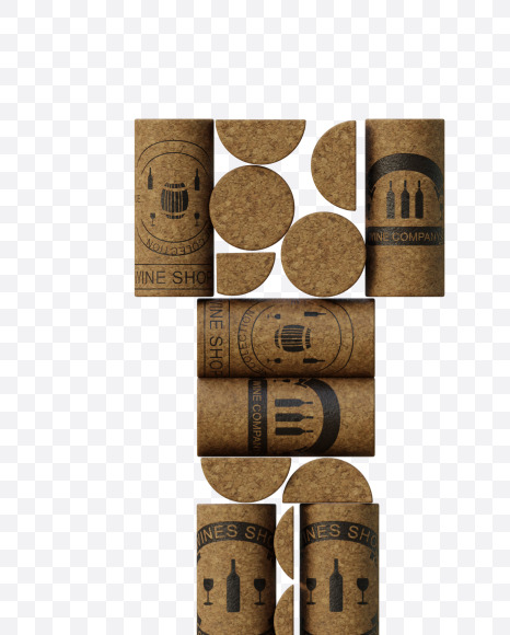 Letter J from Wine Cork View 1 - 3D Lettering on Yellow Images Creative Fonts - S63899