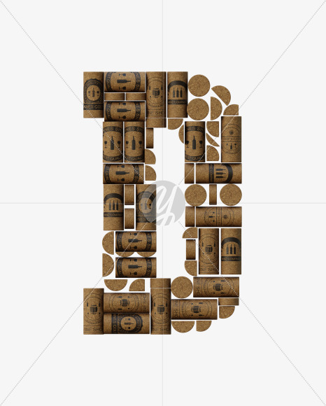 Letter D from Wine Cork View 1 - 3D Lettering on Yellow Images Creative Fonts - S63893