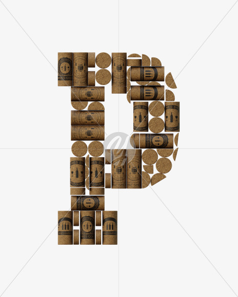 Letter P from Wine Cork View 1 - 3D Lettering on Yellow Images Creative Fonts - S63905