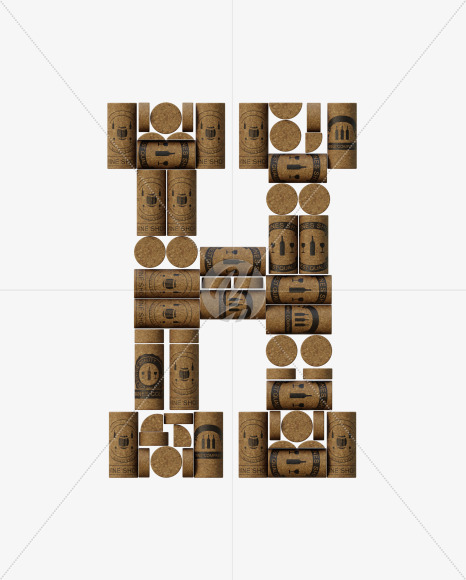 Letter H from Wine Cork View 1 - 3D Lettering on Yellow Images Creative Fonts - S63897