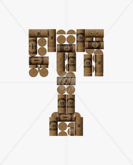 Letter T from Wine Cork View 1 - 3D Lettering on Yellow Images Creative Fonts - S63909