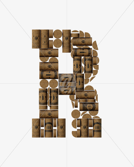 Letter R from Wine Cork View 1 - 3D Lettering on Yellow Images Creative Fonts - S63907