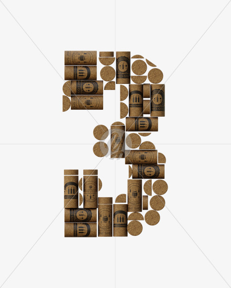 3 from Wine Cork View 1 - 3D Lettering on Yellow Images Creative Fonts - S63918