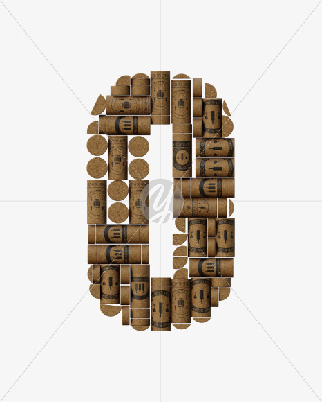 0 from Wine Cork View 1 - 3D Lettering on Yellow Images Creative Fonts - S63925