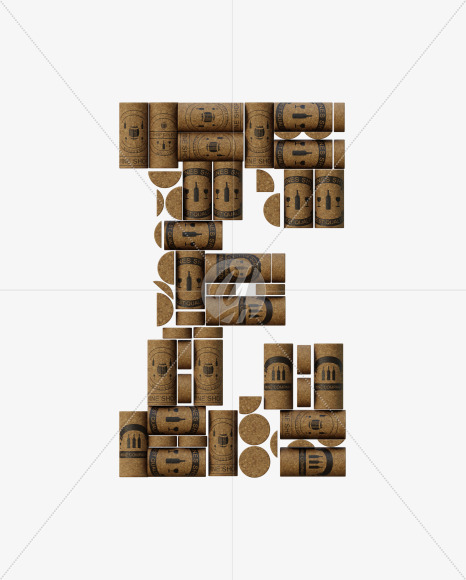 Letter E from Wine Cork View 1 - 3D Lettering on Yellow Images Creative Fonts - S63894