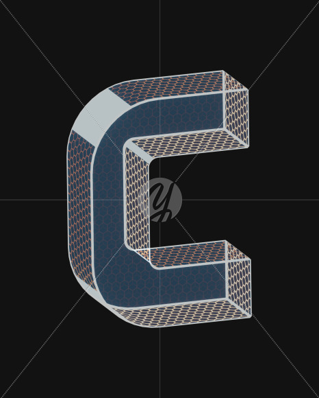 Letter C from Unique Future View 5 - 3D Lettering on Yellow Images Creative Fonts - S63934