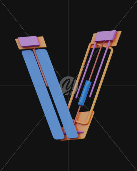 Letter V from Colorful Geometry View 5 - 3D Lettering on Yellow Images Creative Fonts - S64258