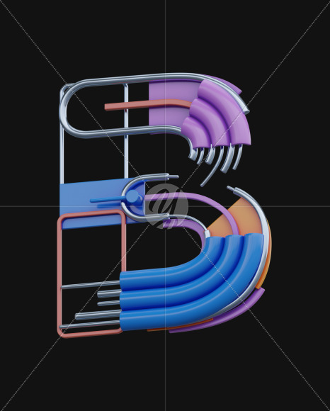 Letter B from Colorful Geometry View 5 - 3D Lettering on Yellow Images Creative Fonts - S64238