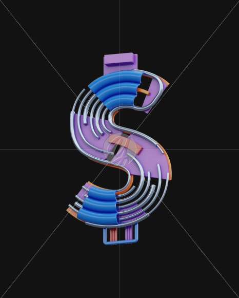 $ from Colorful Geometry View 5 - 3D Lettering on Yellow Images Creative Fonts - S64275