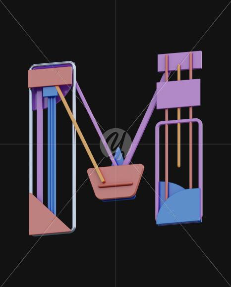 Letter M from Colorful Geometry View 5 - 3D Lettering on Yellow Images Creative Fonts - S64249