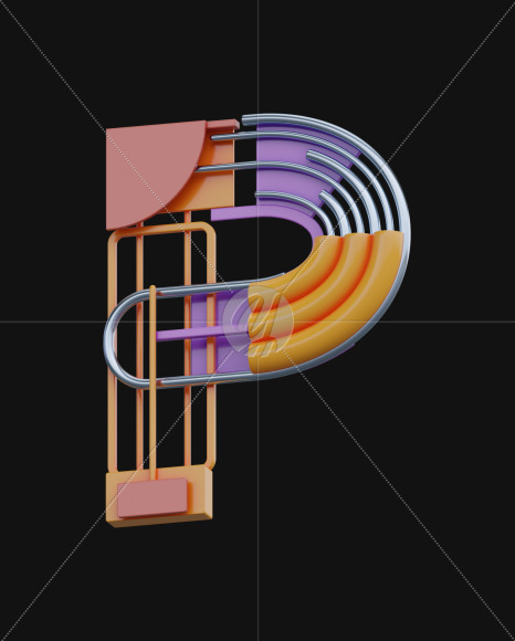 Letter P from Colorful Geometry View 5 - 3D Lettering on Yellow Images Creative Fonts - S64252