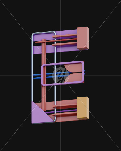 Letter E from Colorful Geometry View 5 - 3D Lettering on Yellow Images Creative Fonts - S64241