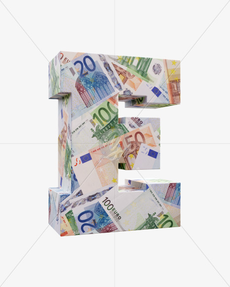 Letter E from Euro bill alphabet on Yellow Images Creative Fonts - S63658