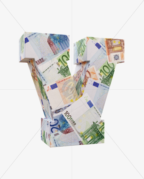 Letter V from Euro bill alphabet on Yellow Images Creative Fonts - S63676