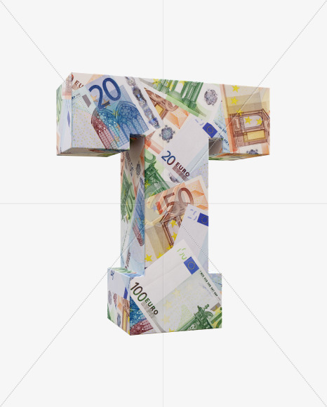 Letter T from Euro bill alphabet on Yellow Images Creative Fonts - S63674