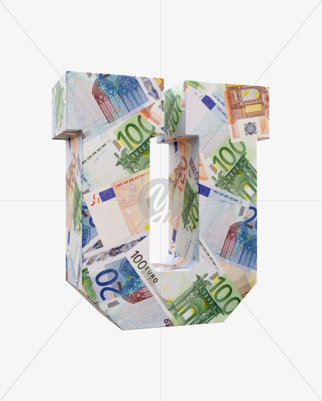 Letter U from Euro bill alphabet on Yellow Images Creative Fonts - S63675