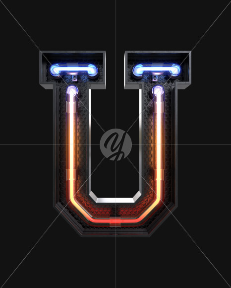 Letter U from Neon Light alphabet v3 on Yellow Images Creative Fonts - S63791