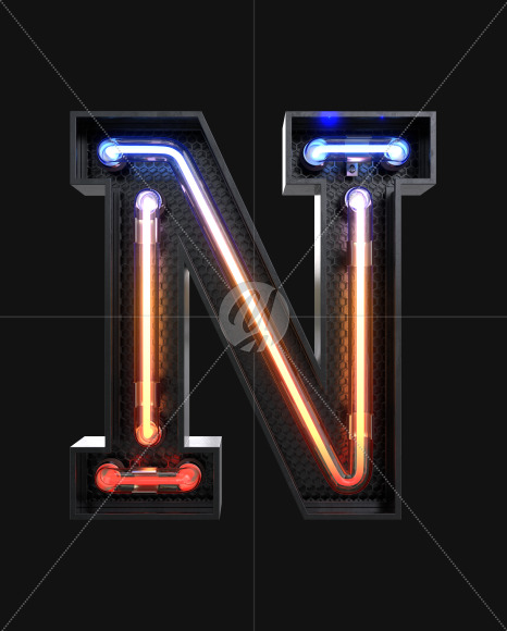 Letter N from Neon Light alphabet v3 on Yellow Images Creative Fonts - S63784