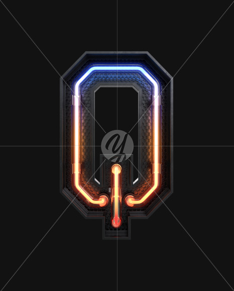 Letter Q from Neon Light alphabet v3 on Yellow Images Creative Fonts - S63787