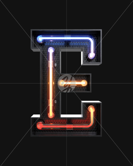 Letter E from Neon Light alphabet v3 on Yellow Images Creative Fonts - S63775