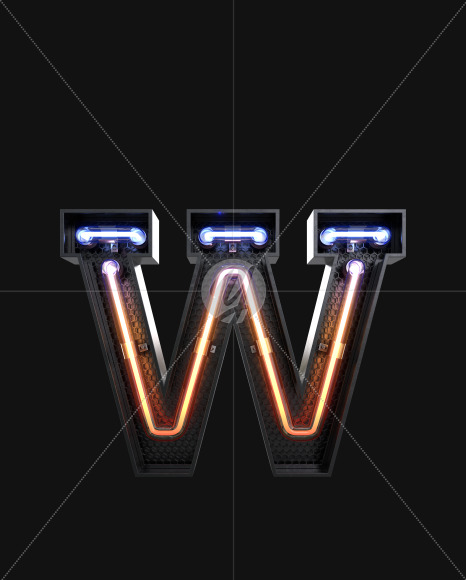 Letter W from Neon Light alphabet v3 on Yellow Images Creative Fonts - S63793