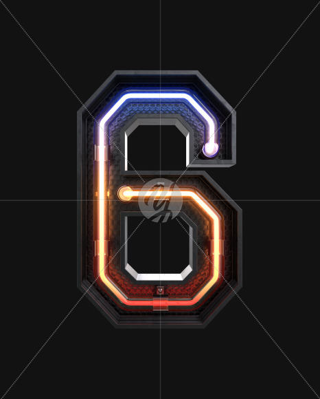 6 from Neon Light alphabet v3 on Yellow Images Creative Fonts - S63803