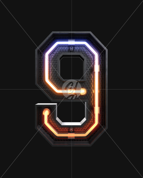 9 from Neon Light alphabet v3 on Yellow Images Creative Fonts - S63806