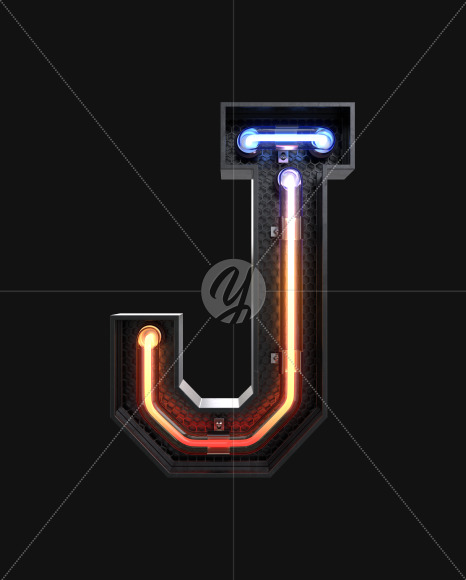 Letter J from Neon Light alphabet v3 on Yellow Images Creative Fonts - S63780