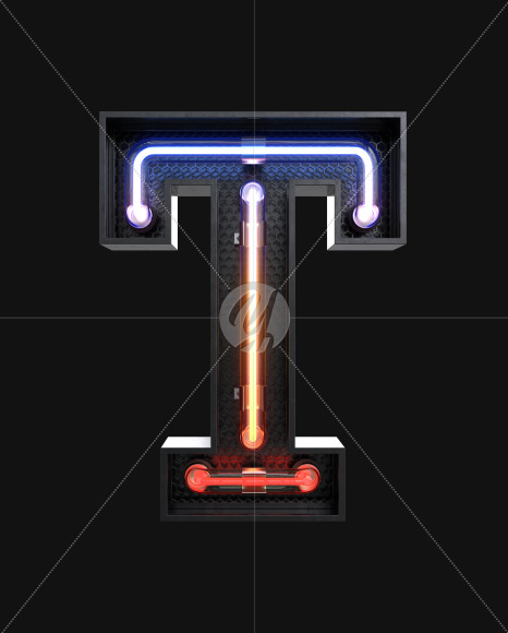 Letter T from Neon Light alphabet v3 on Yellow Images Creative Fonts - S63790