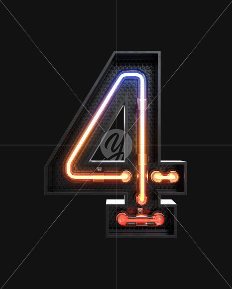 4 from Neon Light alphabet v3 on Yellow Images Creative Fonts - S63801