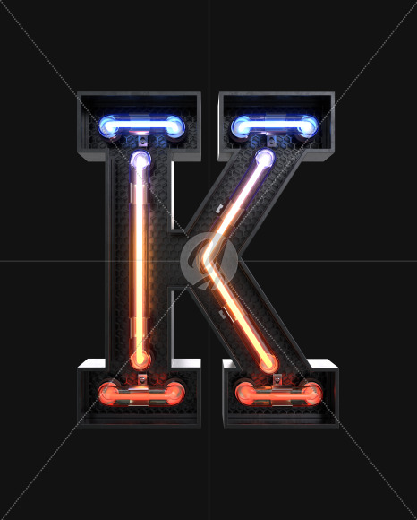 Letter K from Neon Light alphabet v3 on Yellow Images Creative Fonts - S63781