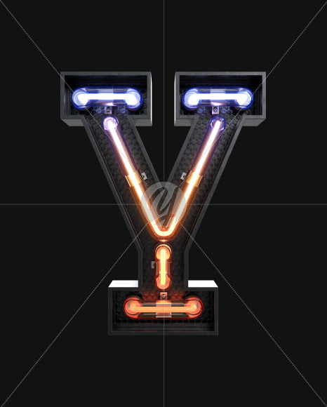 Letter Y from Neon Light alphabet v3 on Yellow Images Creative Fonts - S63795