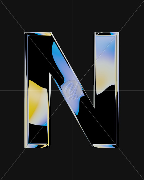 Letter N from Iridescent Blobs Reflections font on Yellow Images Creative Fonts - S64506