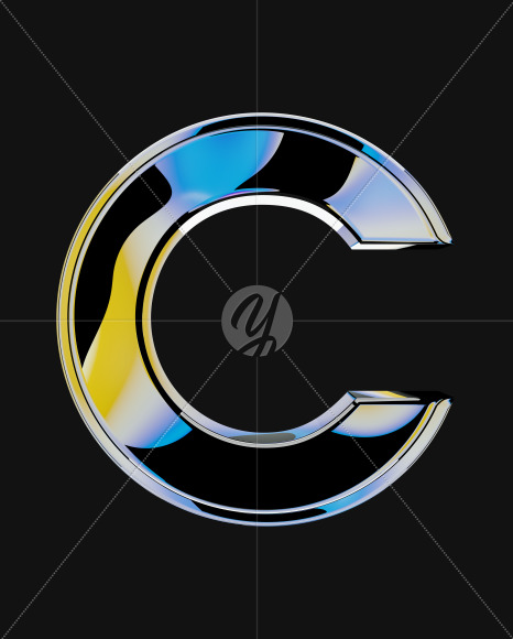 Letter C from Iridescent Blobs Reflections font on Yellow Images Creative Fonts - S64495