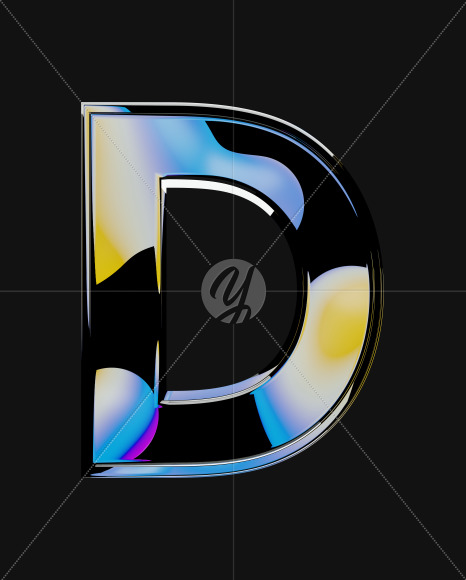 Letter D from Iridescent Blobs Reflections font on Yellow Images Creative Fonts - S64496