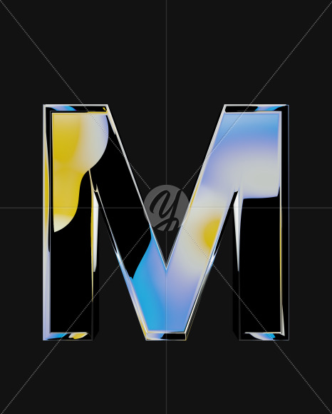 Letter M from Iridescent Blobs Reflections font on Yellow Images Creative Fonts - S64505