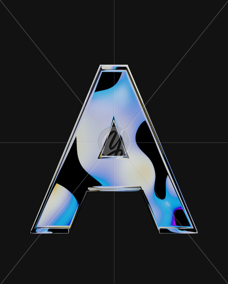 Letter A from Iridescent Blobs Reflections font on Yellow Images Creative Fonts - S64493