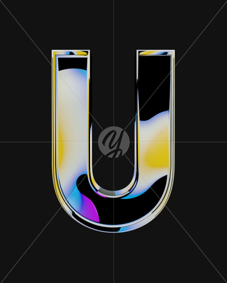 Letter U from Iridescent Blobs Reflections font on Yellow Images Creative Fonts - S64513