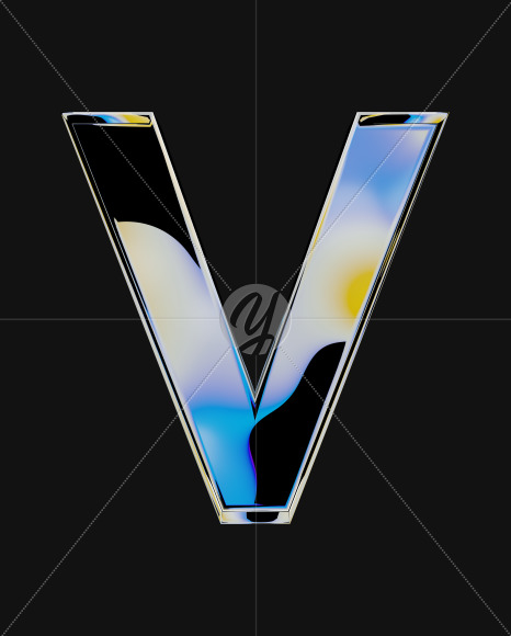 Letter V from Iridescent Blobs Reflections font on Yellow Images Creative Fonts - S64514