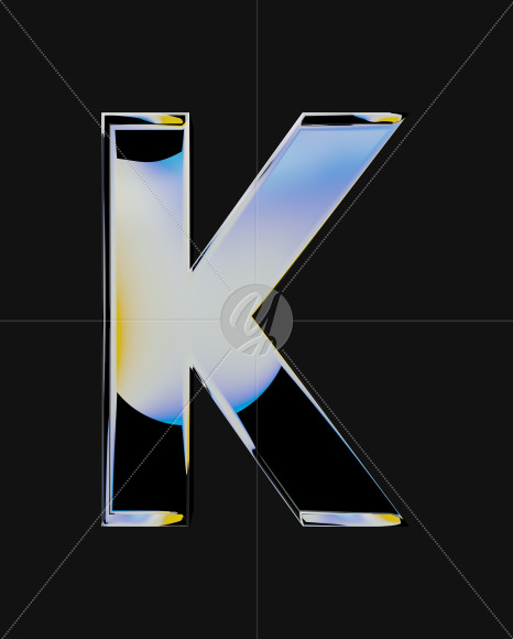 Letter K from Iridescent Blobs Reflections font on Yellow Images Creative Fonts - S64503