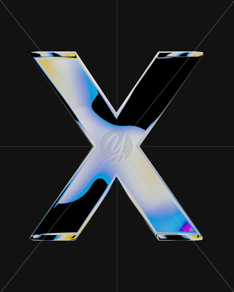 Letter X from Iridescent Blobs Reflections font on Yellow Images Creative Fonts - S64516