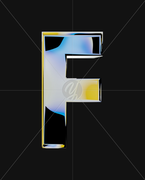 Letter F from Iridescent Blobs Reflections font on Yellow Images Creative Fonts - S64498