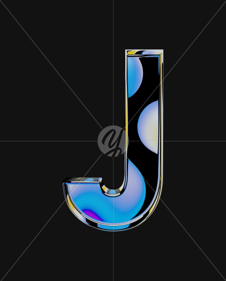 Letter J from Iridescent Blobs Reflections font on Yellow Images Creative Fonts - S64502