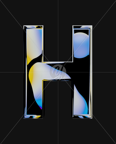 Letter H from Iridescent Blobs Reflections font on Yellow Images Creative Fonts - S64500