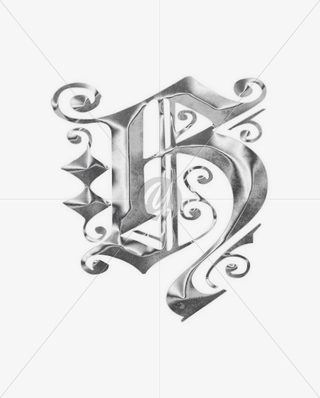 Letter H from Old Gothic Metal Alphabet on Yellow Images Creative Fonts - S64537