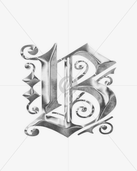 Letter B from Old Gothic Metal Alphabet on Yellow Images Creative Fonts - S64531