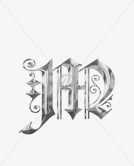 Letter M from Old Gothic Metal Alphabet on Yellow Images Creative Fonts - S64542